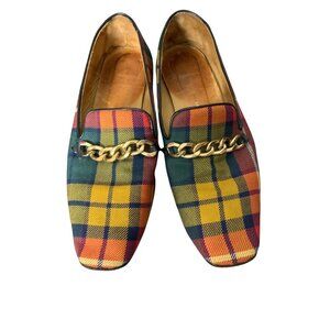 Bettye Muller shoes flat tartan leather lined fabric